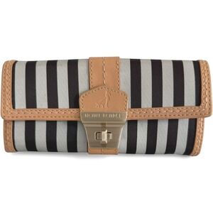 Henri Bendel 712 Fifth Avenue Striped Turnlock Continental Wallet Black White